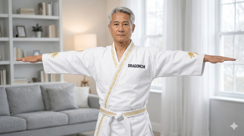 Homem estendendo os braços como Tai Chi