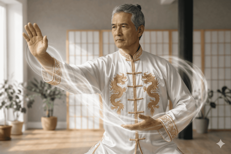Mestre de Tai Chi fazendo movimentos